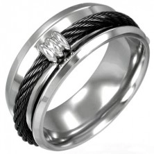 Jeklen prstan s črno zavito žico