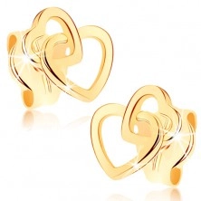 Uhani iz rumenega 9K zlata - povezana obrisa dveh simetričnih src