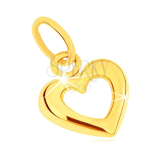 Zlat obesek 375 - širša zaobljena kontura simetričnega srca, visok sijaj