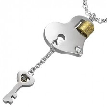 Obesek iz nerjavečega jekla - srce in ključ s kamenčki