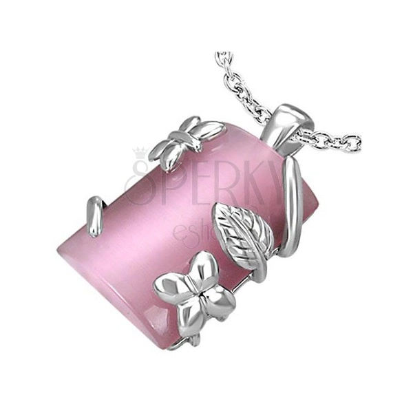 Pravokoten jeklen obesek s cvetličnim ornamentom - roza