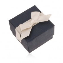 Modra darilna škatlica za prstan, obesek in uhane, bež pentlja