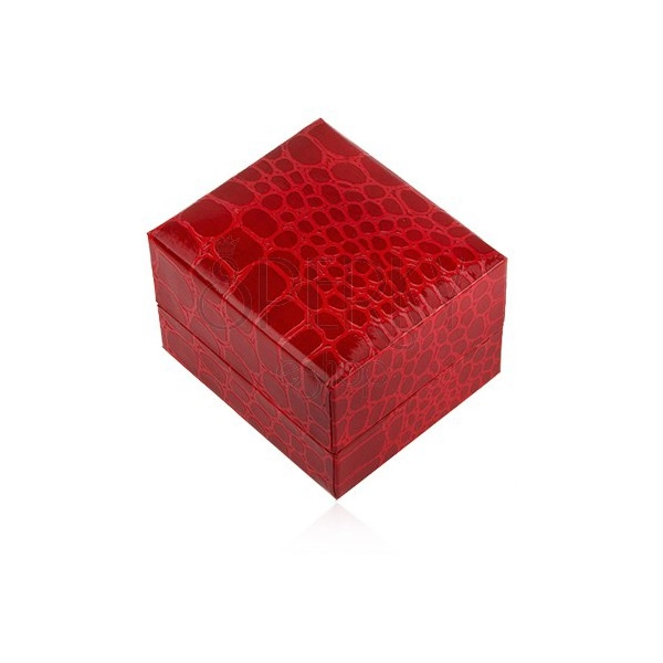 Bleščeča darilna škatlica za prstan, rdeče barve, krokodilji vzorec