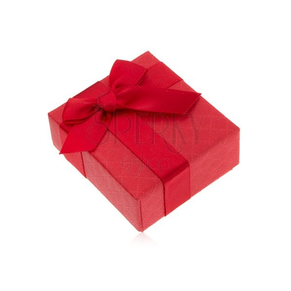 Darilna škatlica za prstan, rdeče barve, pentlja, okrasen vzorec