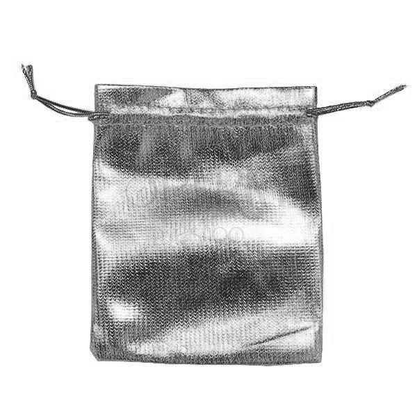 Darilna vrečka iz tekstila, srebrna barva, lesk, zatezni vrvici