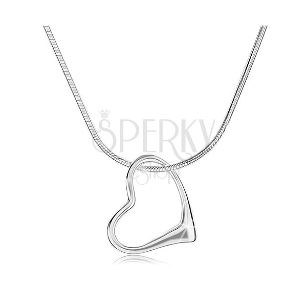 Ogrlica iz srebra 925, debela verižica - kača, obris nesimetričnega srca