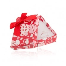 Rdeča darilna škatlica za uhane in prstan ali obesek, srca, pentlja
