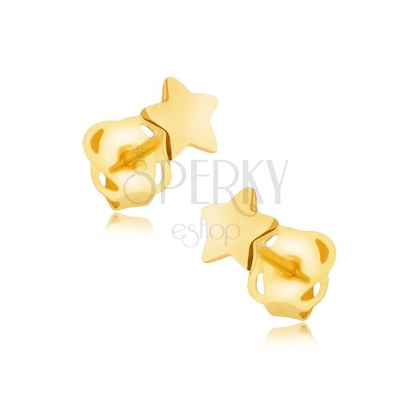 Uhani iz rumenega 14K zlata - petkraka zvezda z zrcalnim leskom