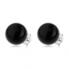 Uhani iz srebra 925, bleščeča okrogla perla črne barve, 10 mm