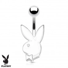 Jeklen piercing za popek, srebrne barve, barven Playboyev zajček