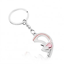 Obesek za ključe za par,  srebrna barva, dve polovici srca, puščica, napis