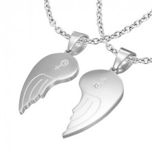 Dvojen obesek iz jekla 316L, angelska krila, simbola ženske in moškega, prozorna cirkona
