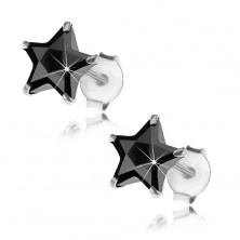 Vtični uhani iz srebra 925, črna cirkonska zvezdica, 7 mm