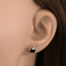 Vtični uhani iz srebra 925, črna cirkonska zvezdica, 7 mm
