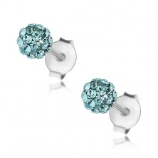 Okrogli uhani iz srebra 925, svetlo modri kristali Preciosa, 4 mm