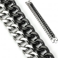 Masivna zapestnica iz jekla – verižici, črno-srebrne barve