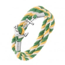 Barvna zapestnica zelene, rumene in bele barve, bleščeče ladijsko sidro