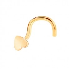 Piercing za nos iz rumenega 14K zlata - sijoč ploščat srček
