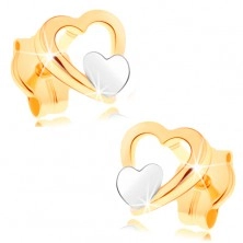 Uhani iz 14K zlata - sijoč obris srca, ploščat srček iz belega zlata