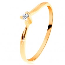 Sijoč prstan iz rumenega 14K zlata - prozoren brušen diamant, ozka kraka
