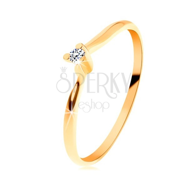 Sijoč prstan iz rumenega 14K zlata - prozoren brušen diamant, ozka kraka