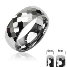 Volframov prstan srebrne barve, brušeni bleščeči šestkotniki, 6 mm