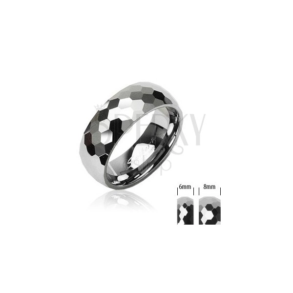 Volframov prstan srebrne barve, brušeni bleščeči šestkotniki, 6 mm