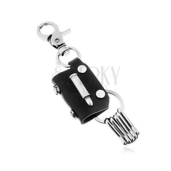 Patinast obesek za ključe v temno sivem odtenku, umetno usnje z nabojem