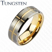 Dvobarven prstan iz volframa, zlate in srebrne barve, zareze, 8 mm