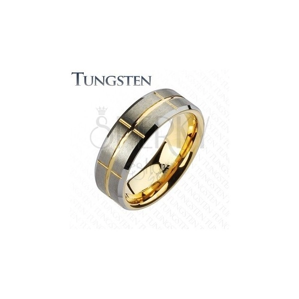 Dvobarven prstan iz volframa, zlate in srebrne barve, zareze, 8 mm