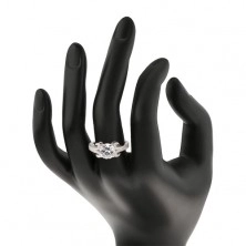 Zaročni prstan iz srebra 925, okrogel cirkon prozorne barve, lesketave linije
