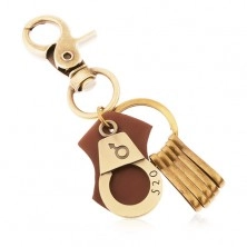 Obesek za ključe v medeninastem odtenku, lisice z vgravirano številko in moškim simbolom