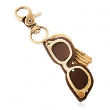 Obesek za ključe v medeninasti barvi s patinasto površino, očala iz usnja in kovine
