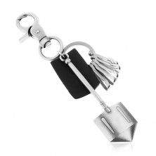 Črno-siv patinast obesek za ključe z mat površino, usnje in lopatka