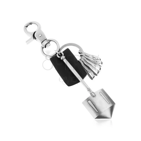 Črno-siv patinast obesek za ključe z mat površino, usnje in lopatka