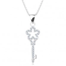 Ogrlica iz srebra 925, verižica z obeskom, cirkonski ključek s cvetom