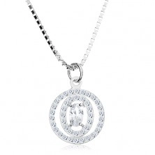 Ogrlica iz srebra 925, prozoren ovalen cirkon v dvojni konturi