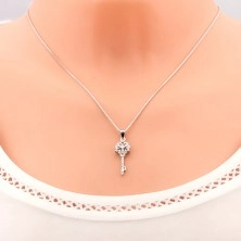 Ogrlica iz srebra 925, verižica z obeskom, ključ s cvetom, prozorni cirkoni