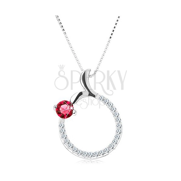 Ogrlica iz srebra 925, obris kroga, rožnat cirkon, ribji rep