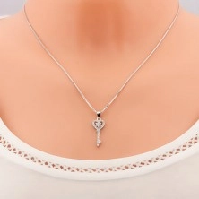 Ogrlica iz srebra 925 - verižica z obeskom, cirkonski ključ - srce, cvet