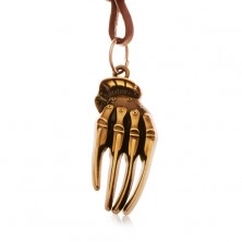Rjava ogrlica iz umetnega usnja, patinasta roka okostnjaka v medeninasti barvi