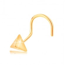 Piercing za nos iz rumenega 14K zlata - sijoča piramidica, ukrivljen