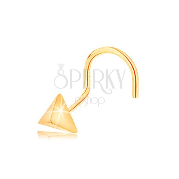 Piercing za nos iz rumenega 14K zlata - sijoča piramidica, ukrivljen