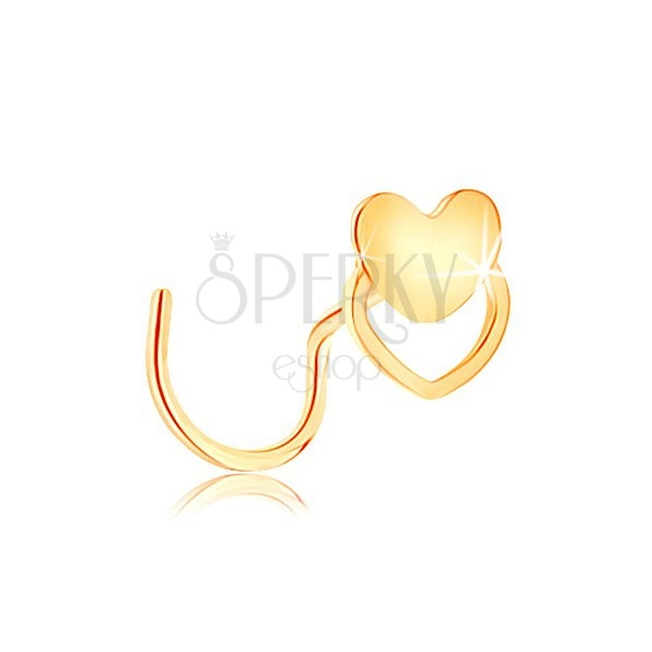 Piercing za nos iz zlata 585, zavit - srce in obris srca