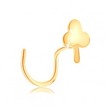 Piercing za nos iz rumenega 14K zlata - majhno ploščato drevo, ukrivljena oblika