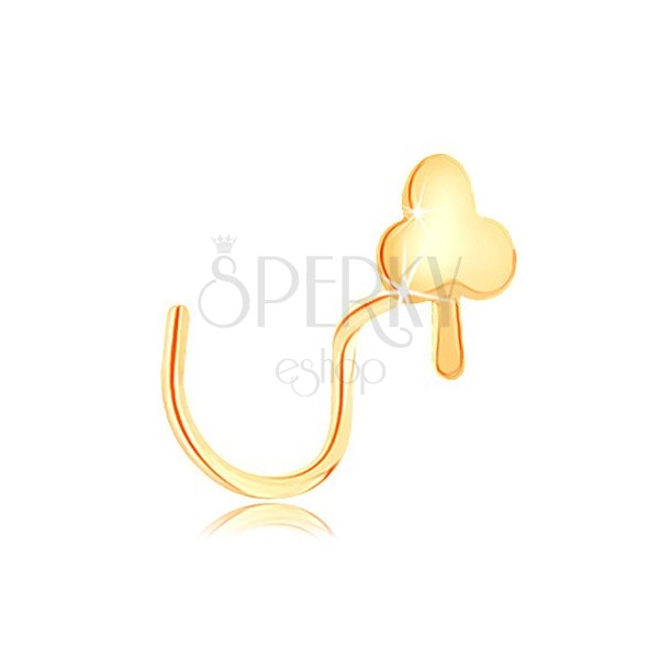 Piercing za nos iz rumenega 14K zlata - majhno ploščato drevo, ukrivljena oblika