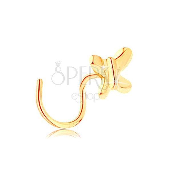 Piercing za nos iz zlata 585, zavit - majhen sijoč metulj