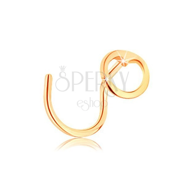 Piercing za nos iz zlata 585, ukrivljen - majhen krog z izrezanim srcem