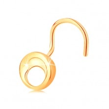 Piercing za nos iz 14k zlata - majhen sijoč krog z izrezom, ukrivljen