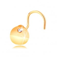 Piercing za nos iz zlata 585, zavit - ukrivljen krog s prozornim cirkonom
